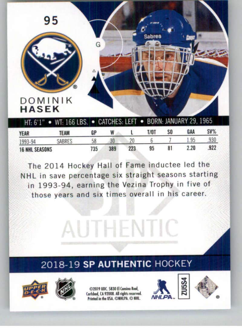 Amazon.com: 2018-19 Upper Deck NHL SP Authentic #95 Dominik Hasek